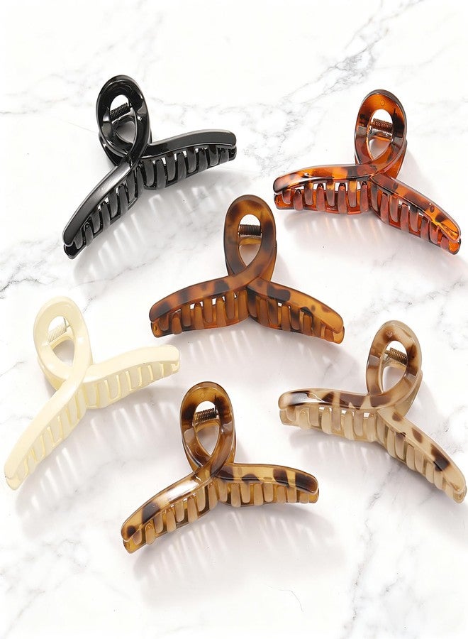 Auseibeely 6 Pcs Medium Tortoise Shell Claw Clip - 4.3 Inch Hair Clips for Women and Girls, Non-slip Butterfly Claw Clips for Thin/Medium Hair, Banana Jaw Clips Hair Accessories for Gift - Image 1